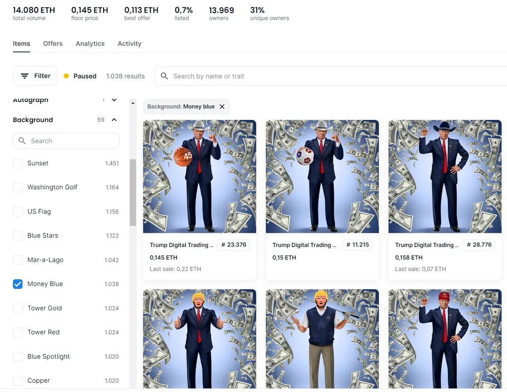 Donald Trump NFTs on OpenSea