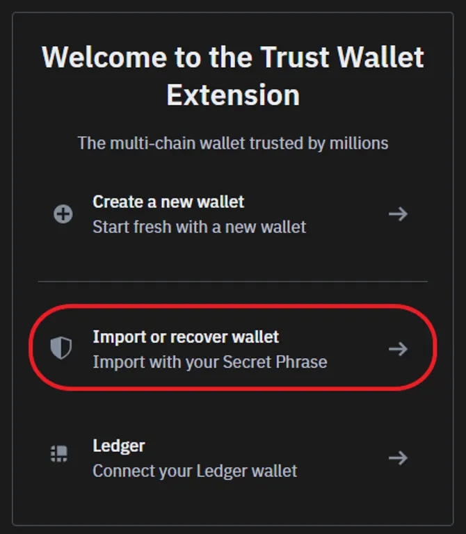 importing trust wallet phrase