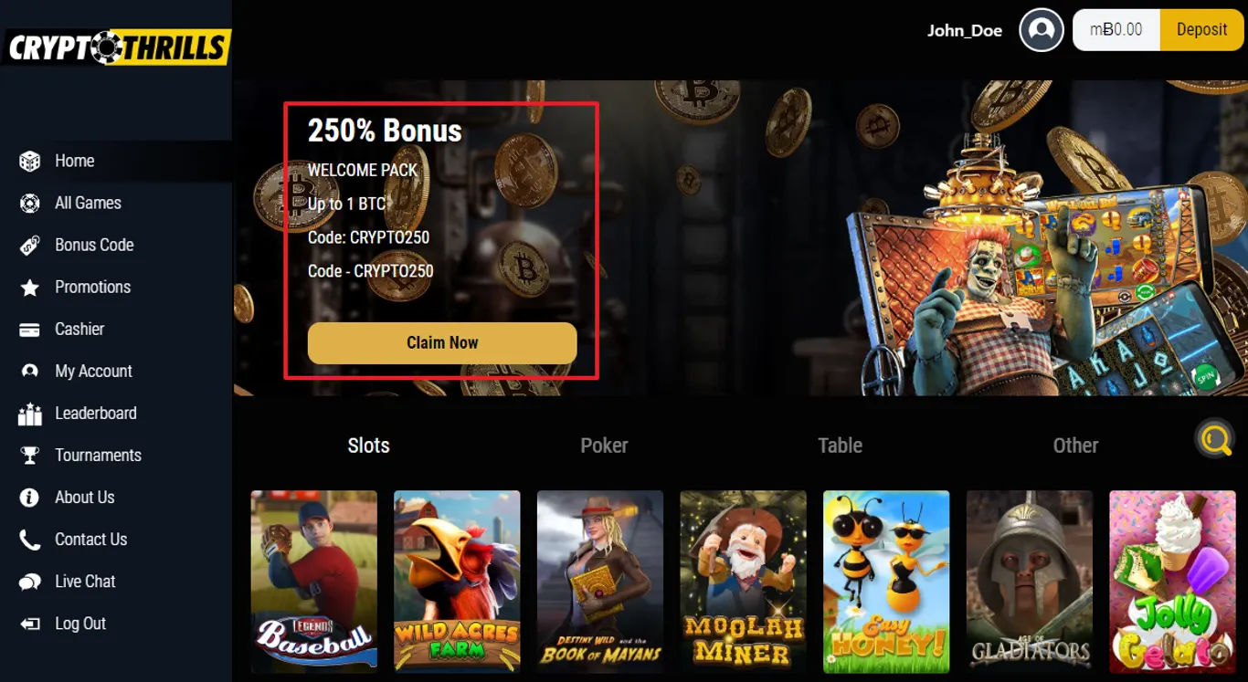 Crypto Thrills deposit bonus