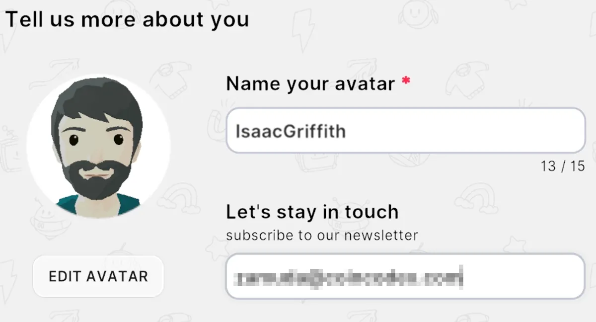 How to Access the Metaverse - Step 4: Enter the desired nickname and an email address