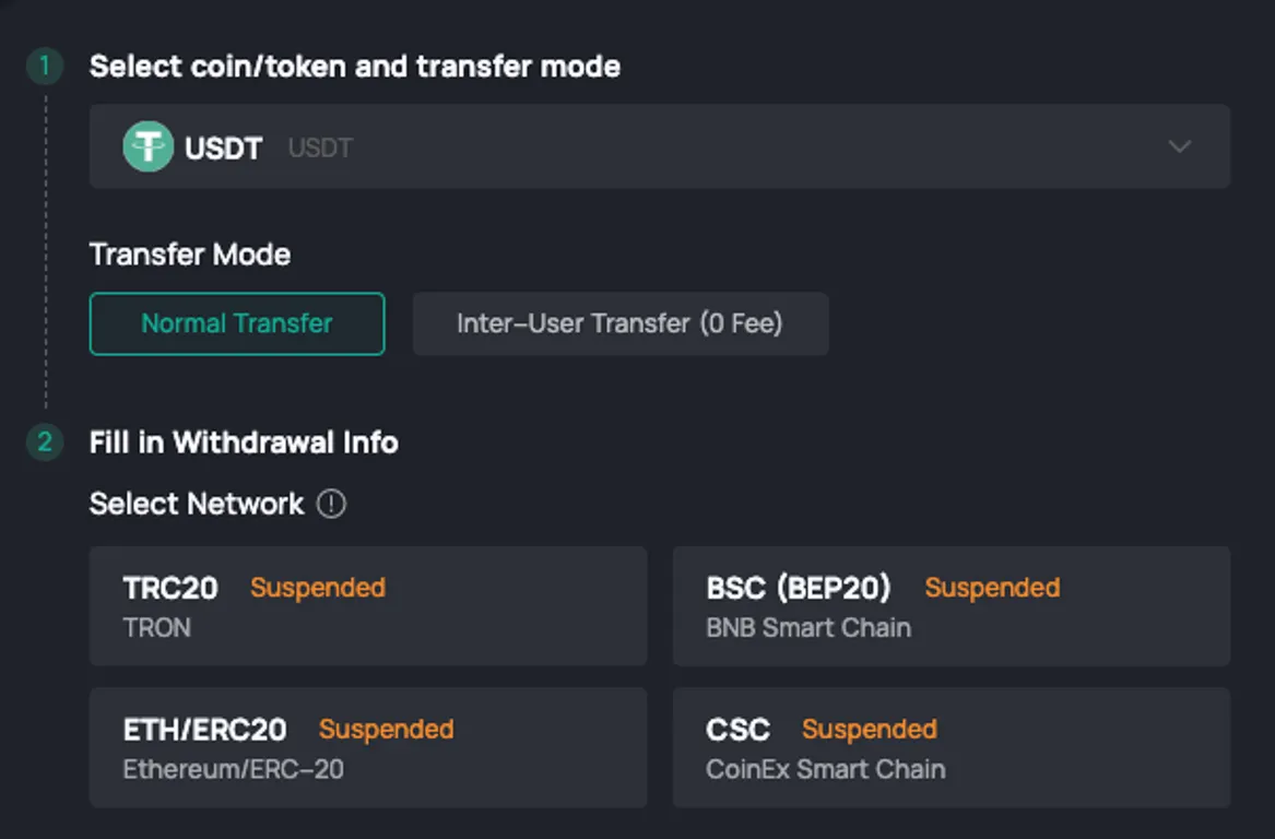 CoinEx withdrawals suspended