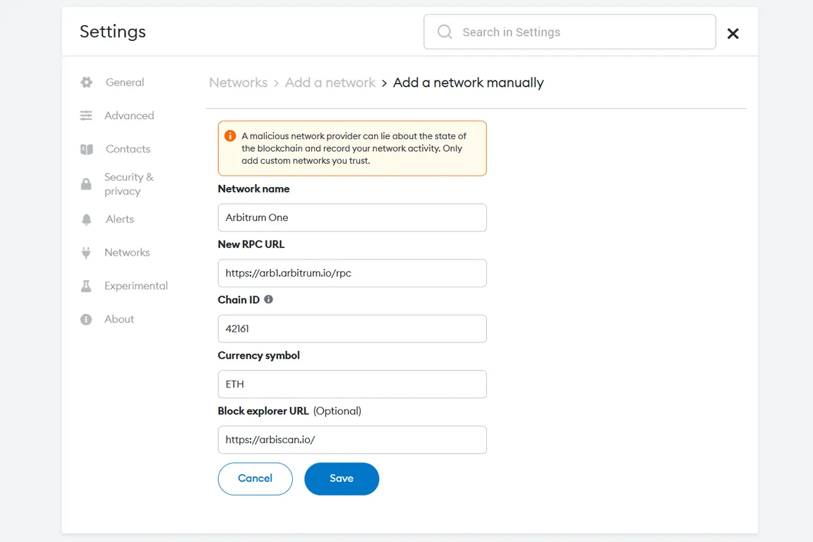 add arbitrum to metamask manually