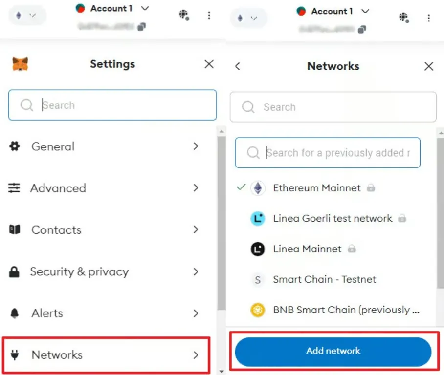 Metamask add network