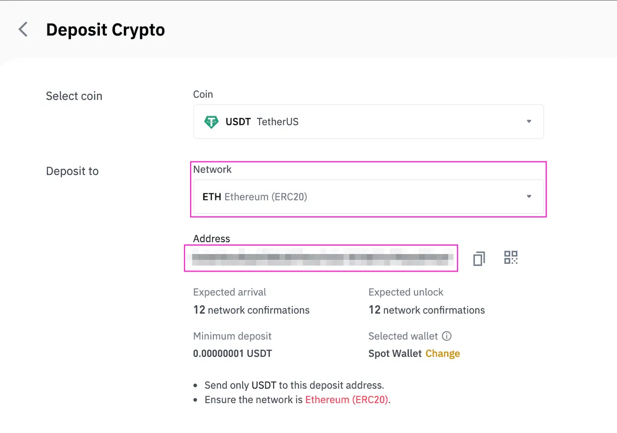 Binance crypto deposit details