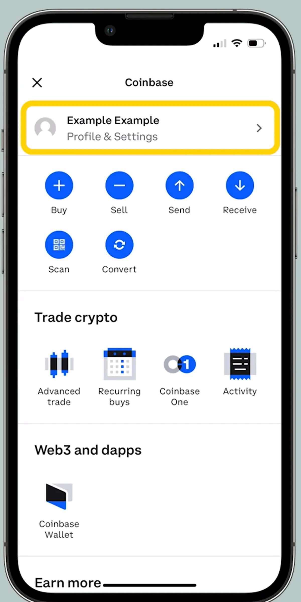 Coinbase profile and setting