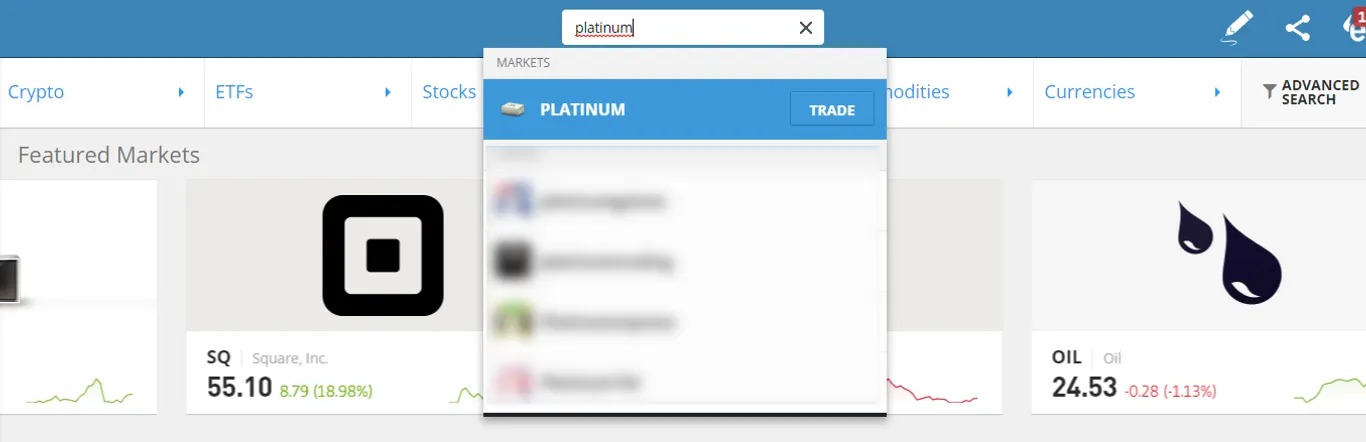 trade Platinum on eToro