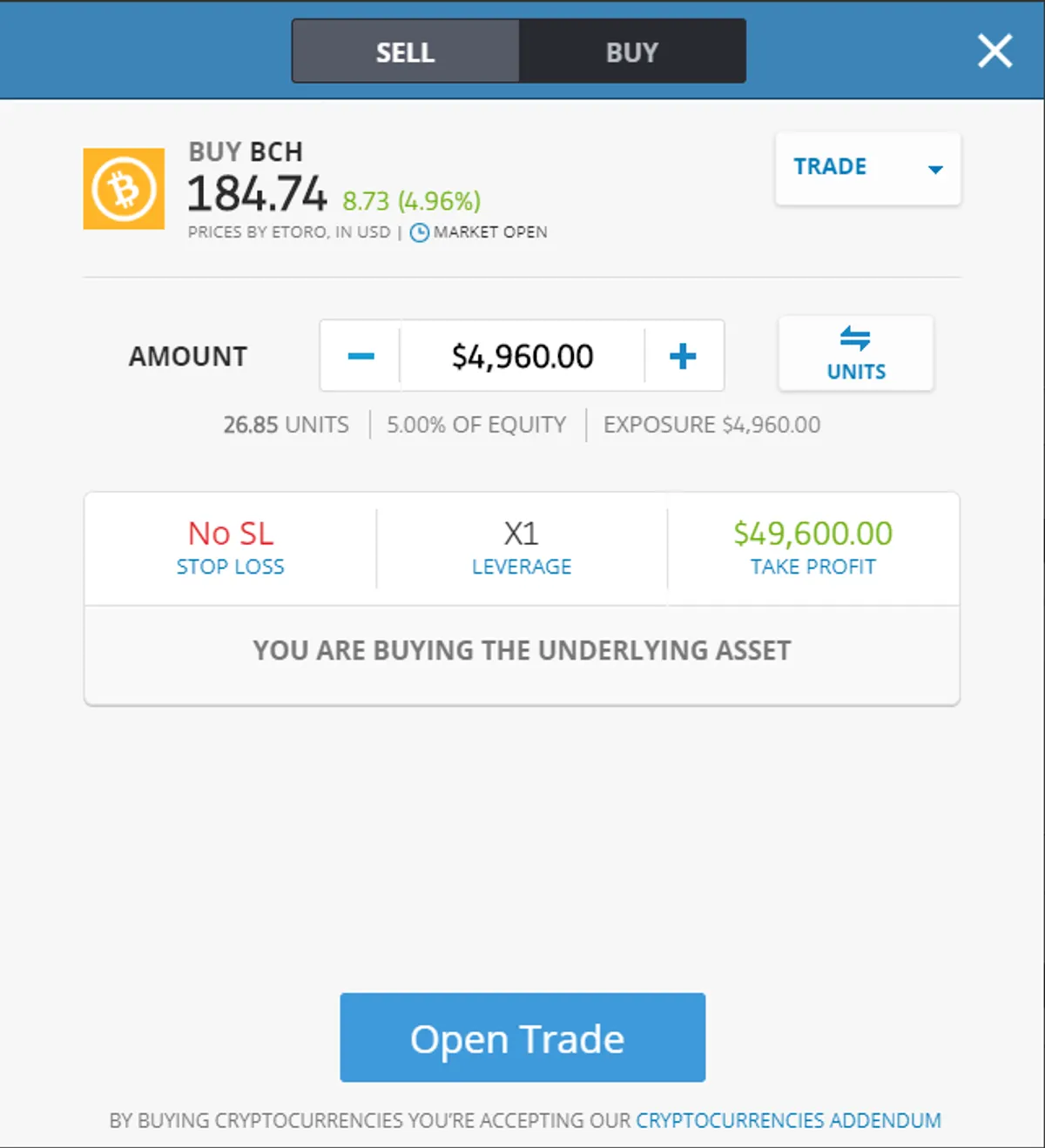 BCH Open Trade