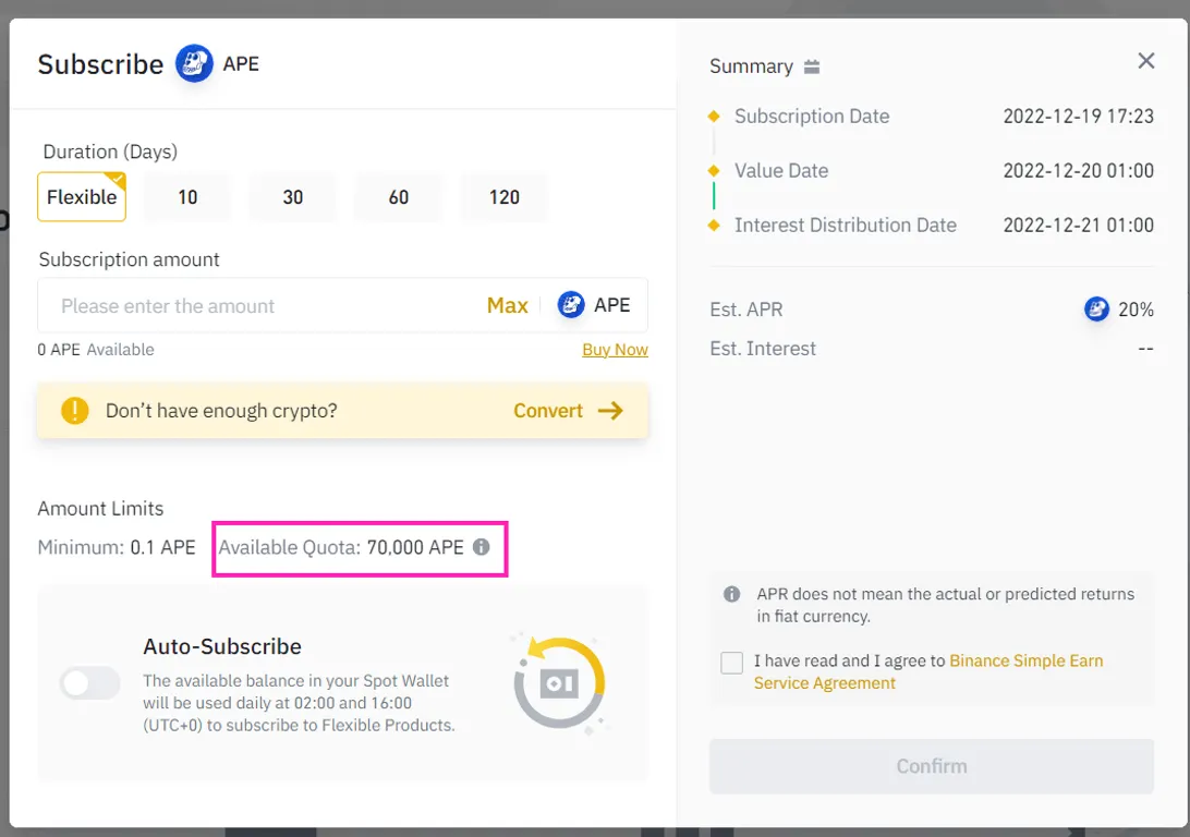 Binance Simple Earn limits