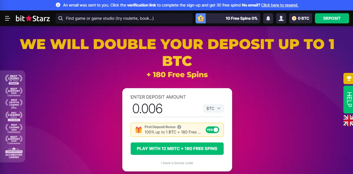 bitstarz confirm email address popup