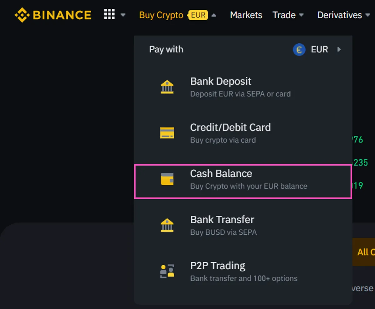 Binance cash balance
