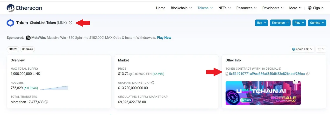 Etherscan contract field