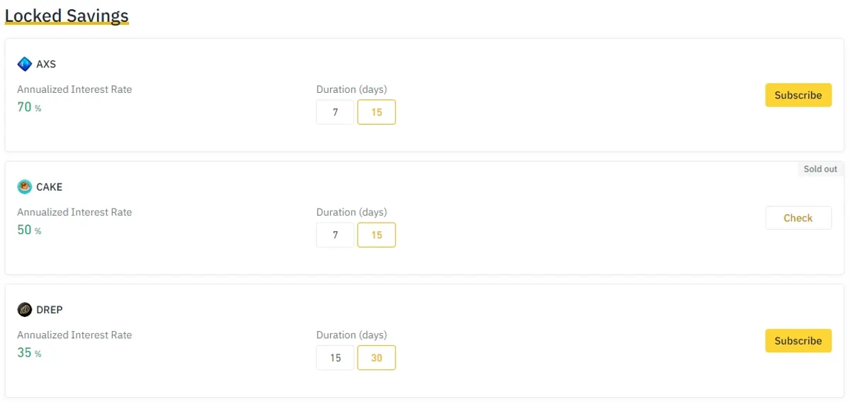Schreenshot of Binance Locked Savings product page