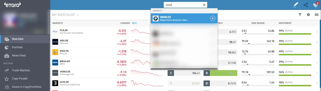 Find BMW on eToro