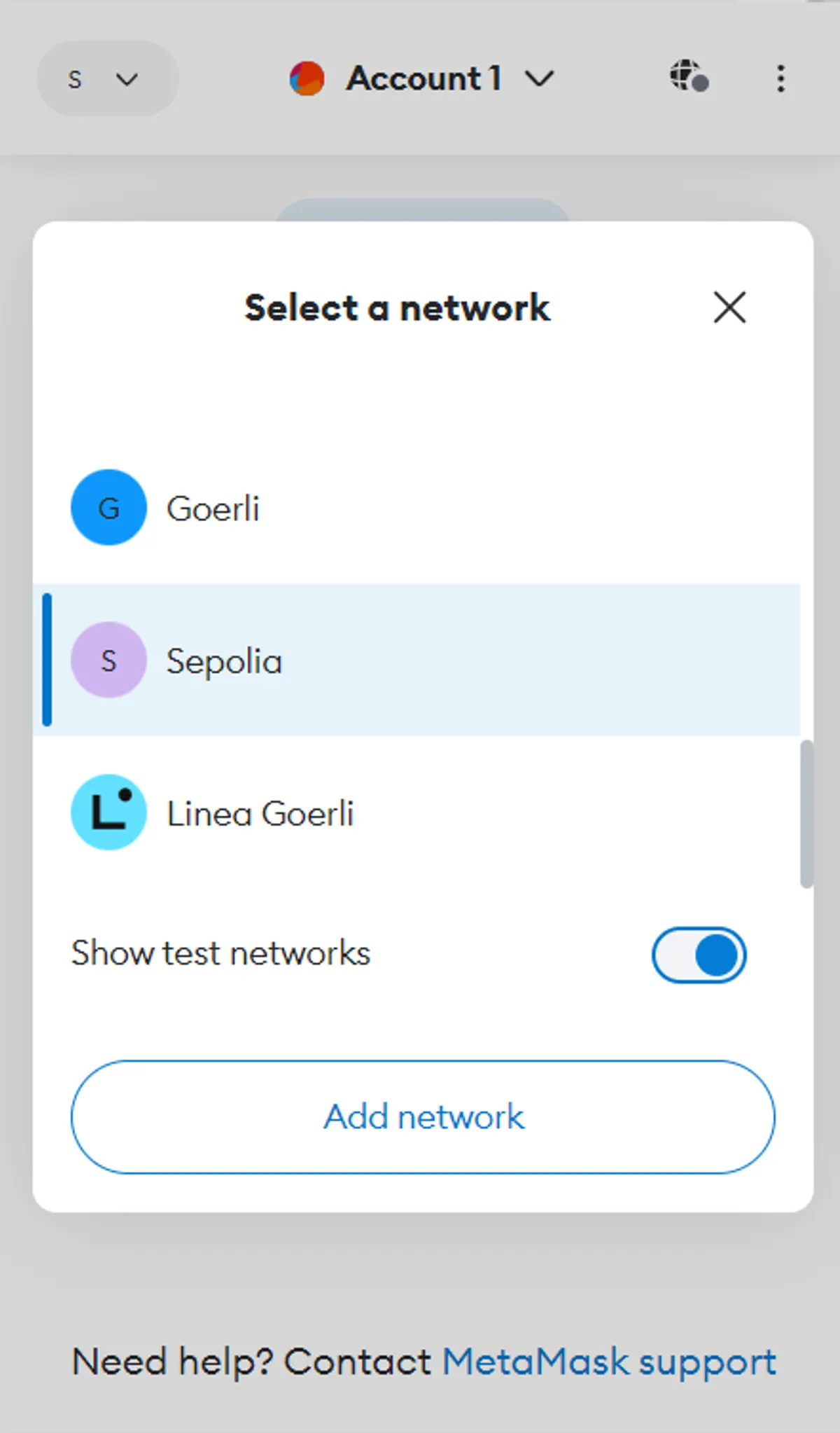 MetaMask Sepolia network