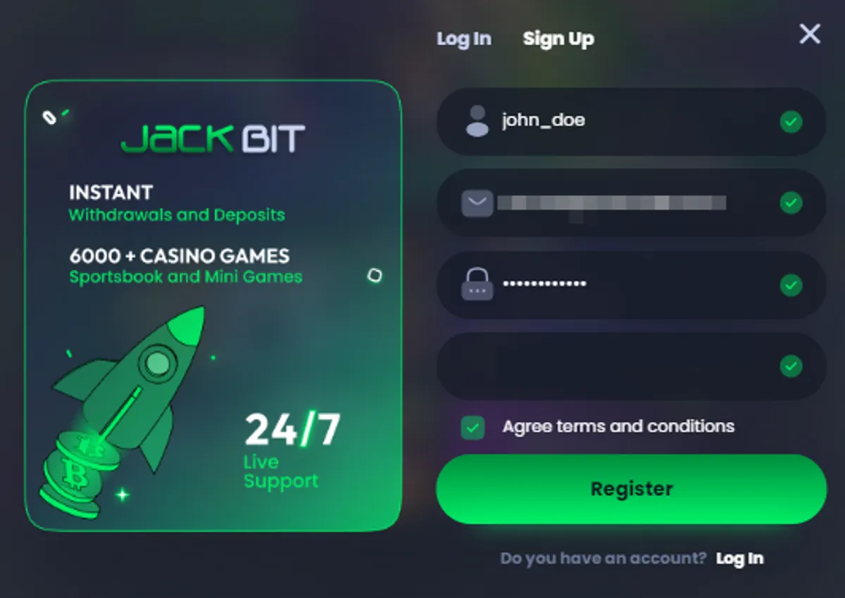 open a new jackbit account