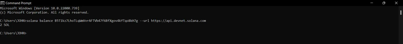 A screenshot checking testnet SOL balance