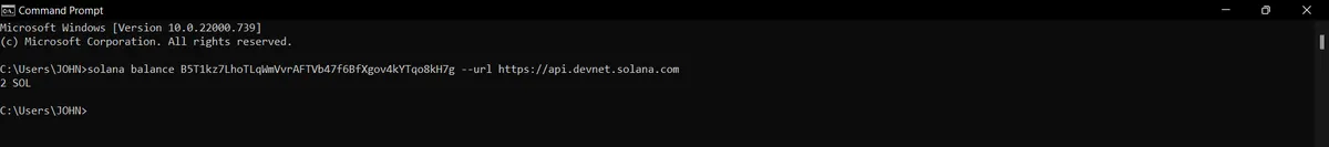 A screenshot checking testnet SOL balance