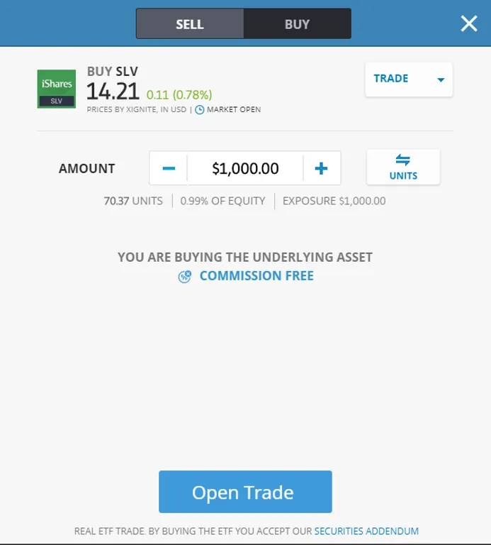 buy SLV ETF on eToro