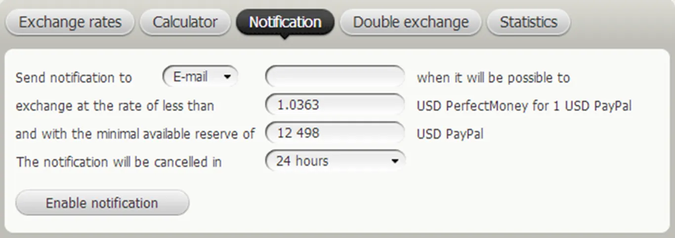 image showing Withdrawal notification system interface of BestChange