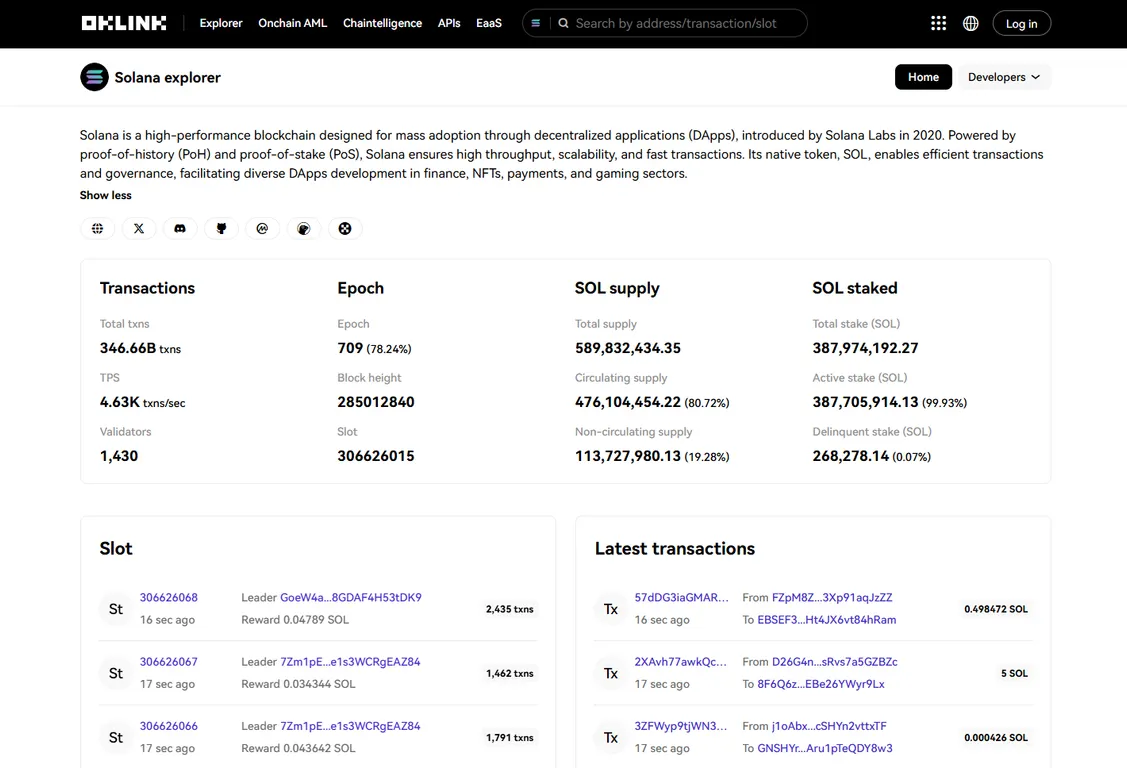 OKLink multichain explorer has Solana support