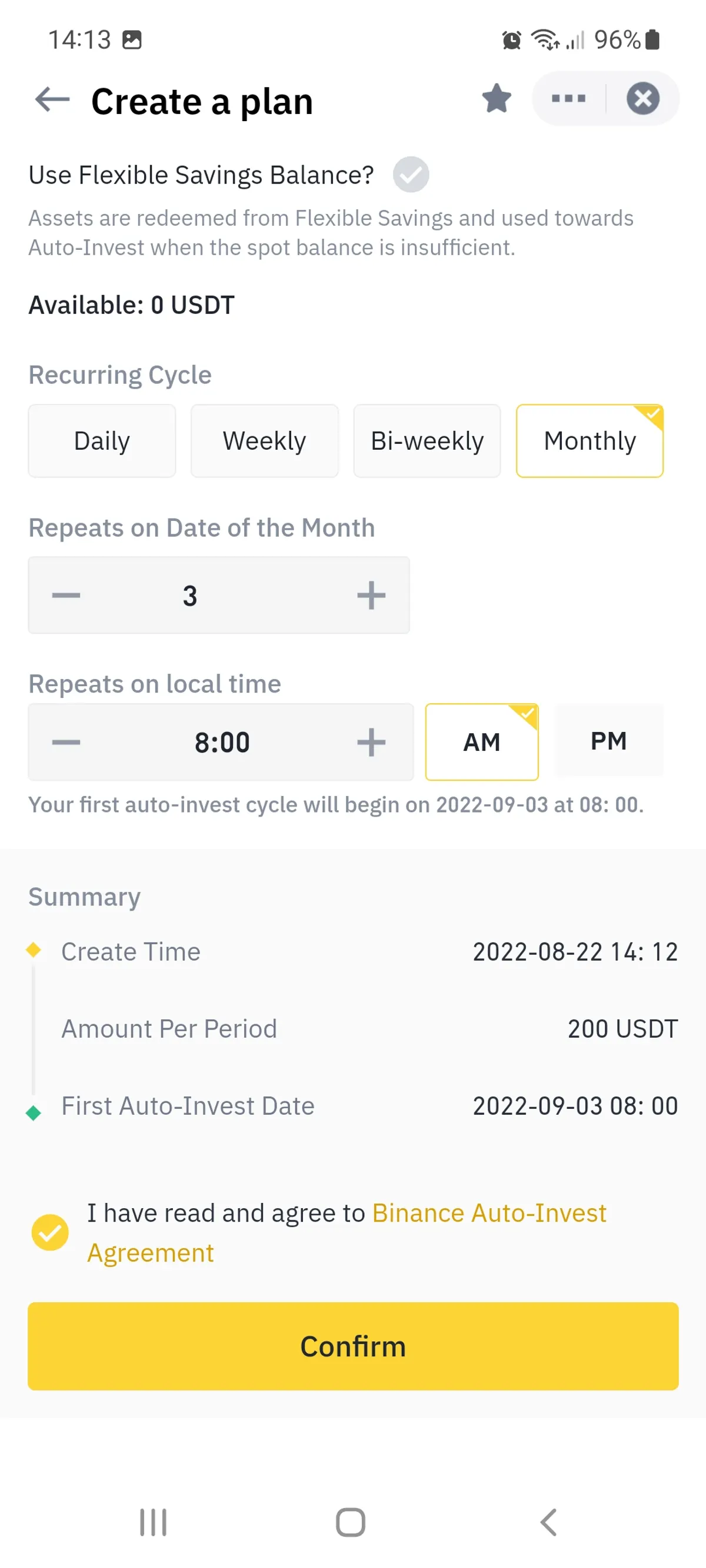 Create auto-invest portfolio on Binance