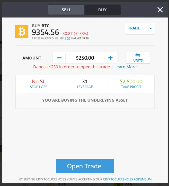 BTC Open Trade