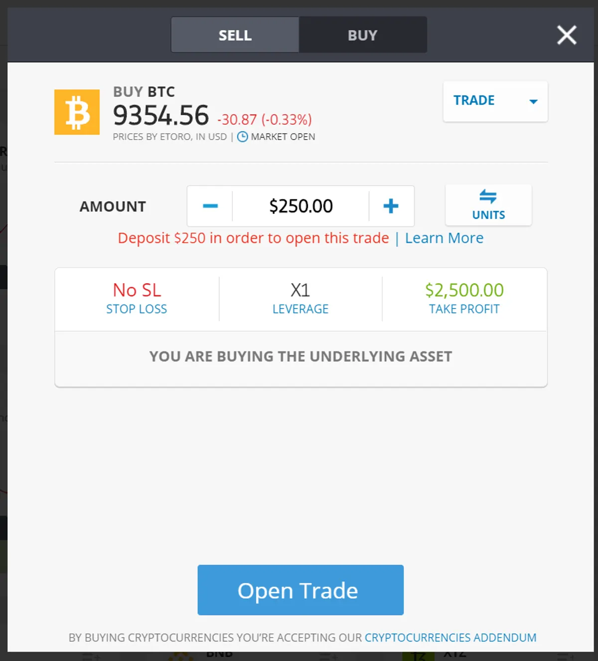 BTC Open Trade