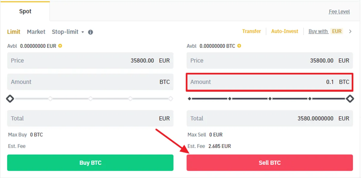 selling Bitcoin for fiat on Binance spot market