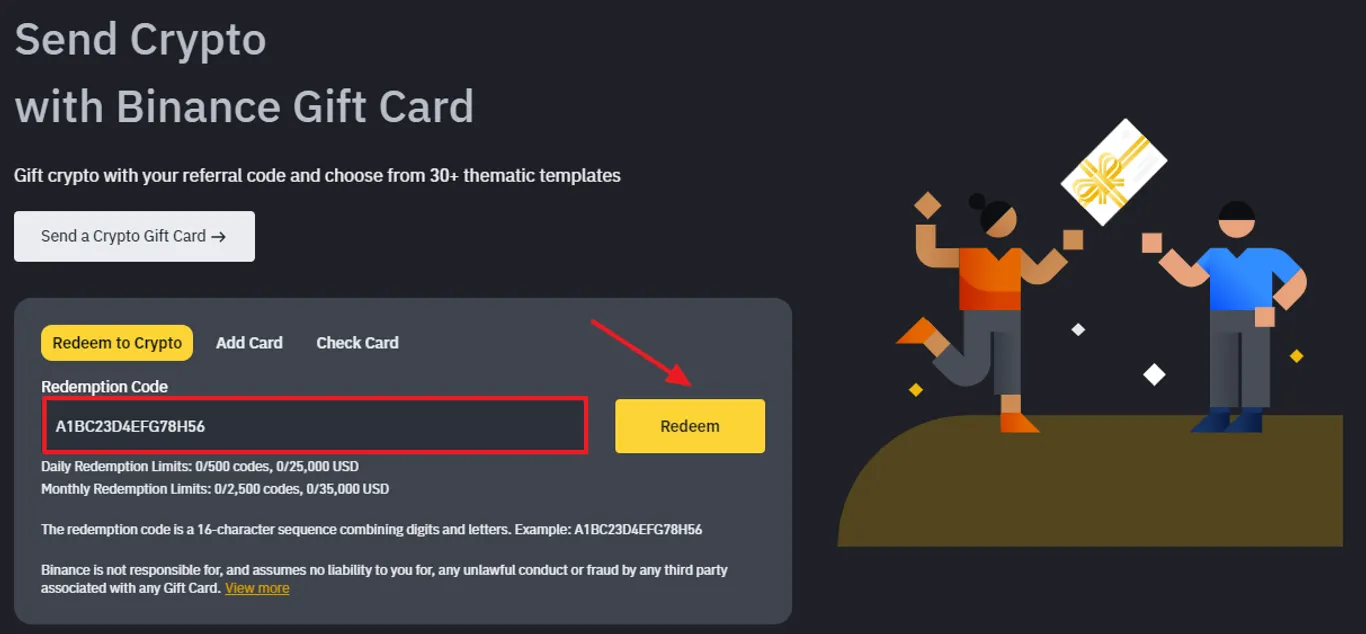 redeeming binance gift card on binance