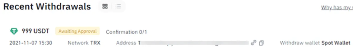 How to transfer USDT from Binance to Kraken (Step 2: Withdrawal confirmation on Binance)