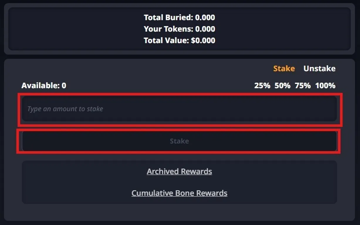 Choose stake ammount