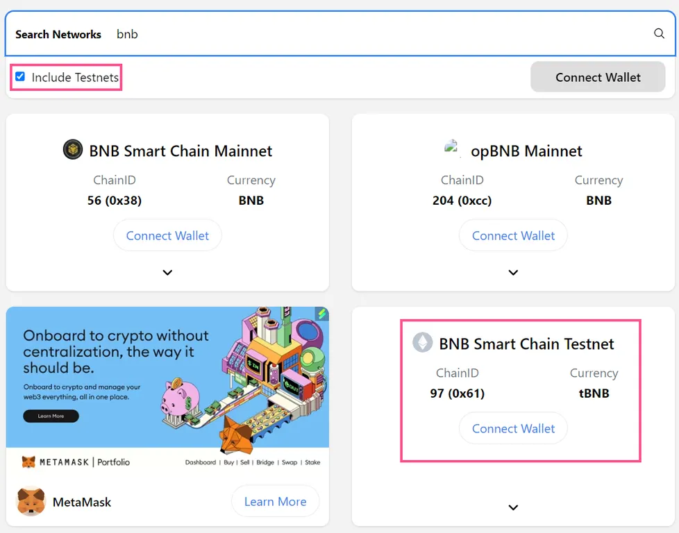 Chainlist BNB Testnet
