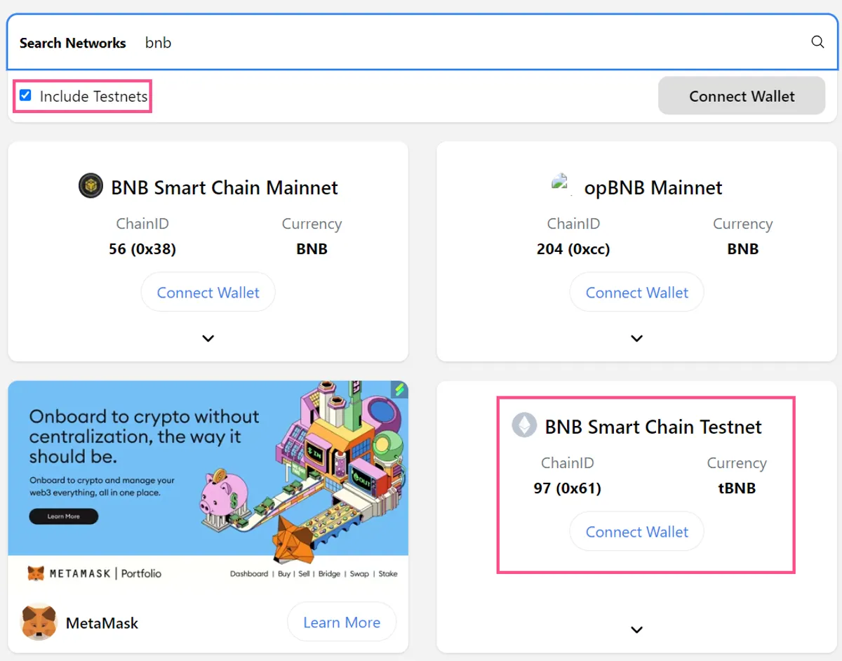 Chainlist BNB Testnet