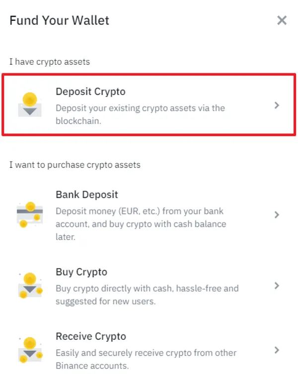deposit crypto on binance