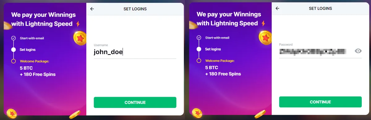 bitstarz set username and password