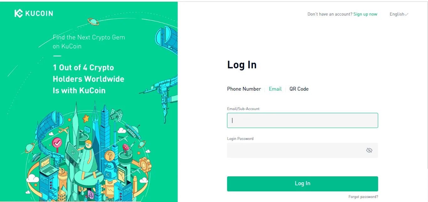 a picture of kucoin log in screen