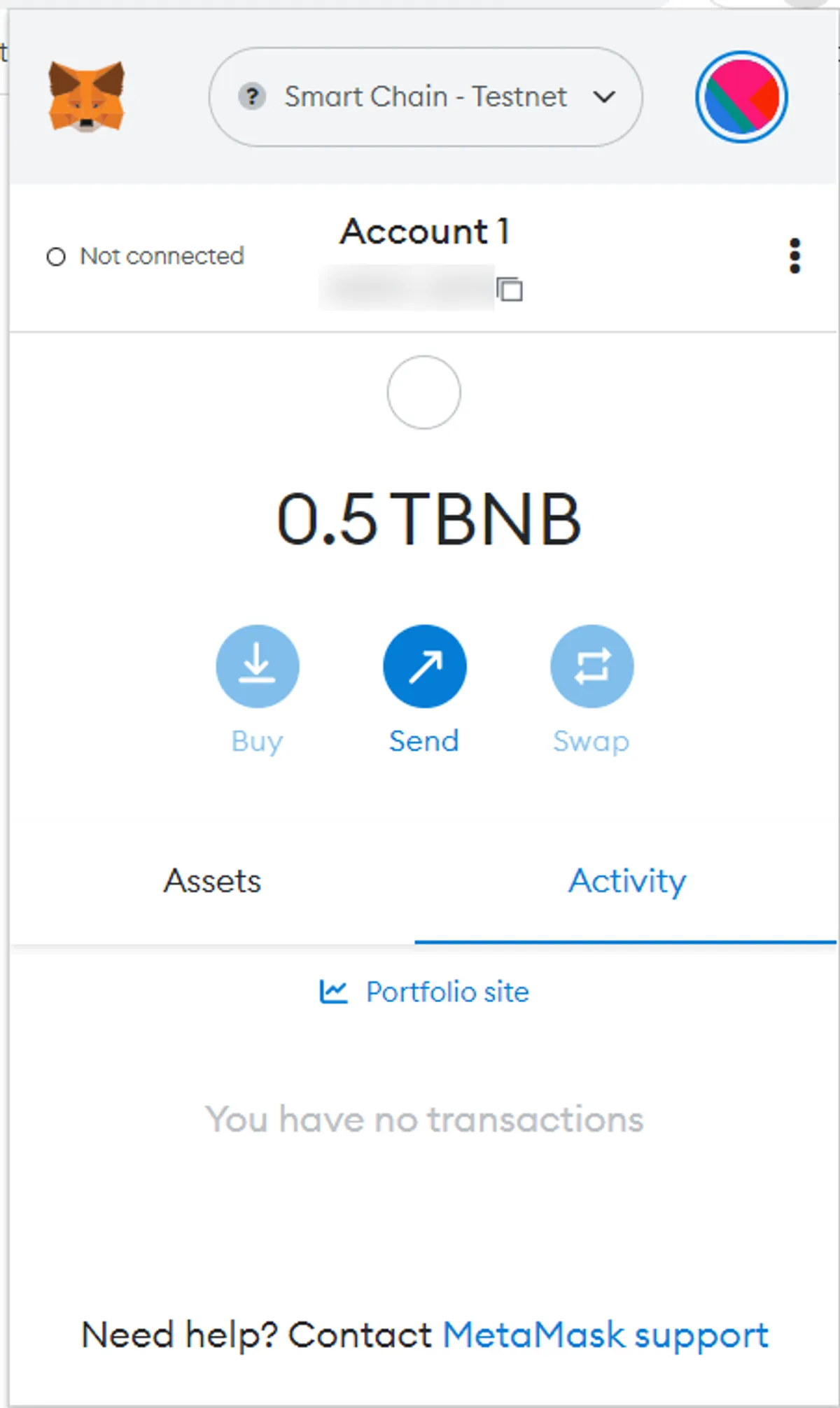 Testnet BNB in MetaMask