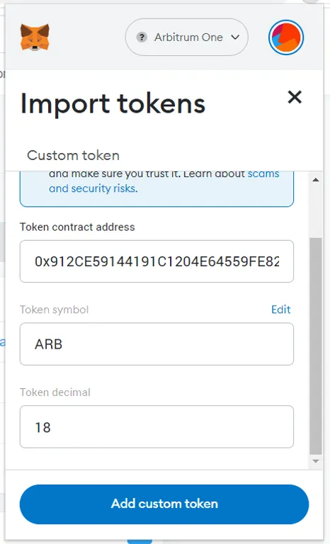Import ARB to MetaMask