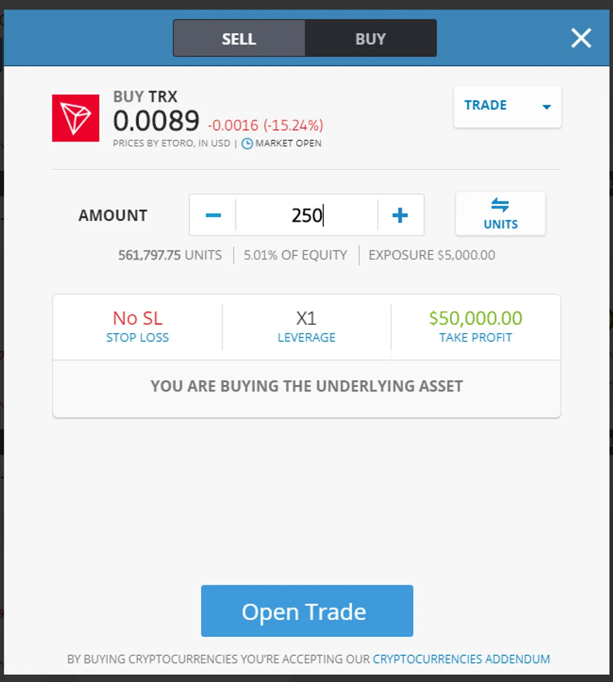 TRX Open Trade