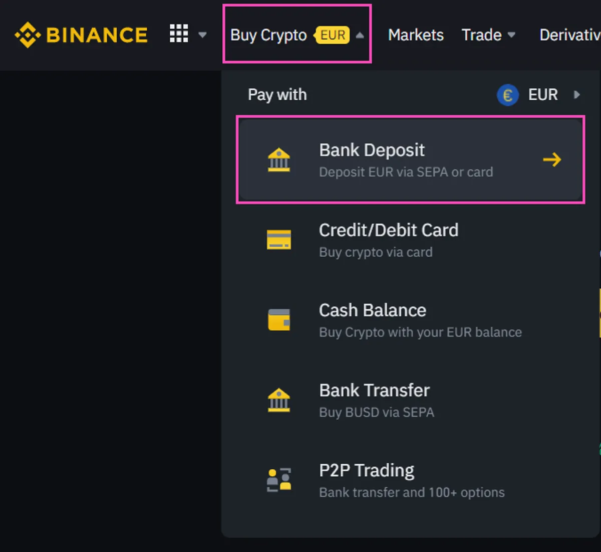 Binance bank deposit