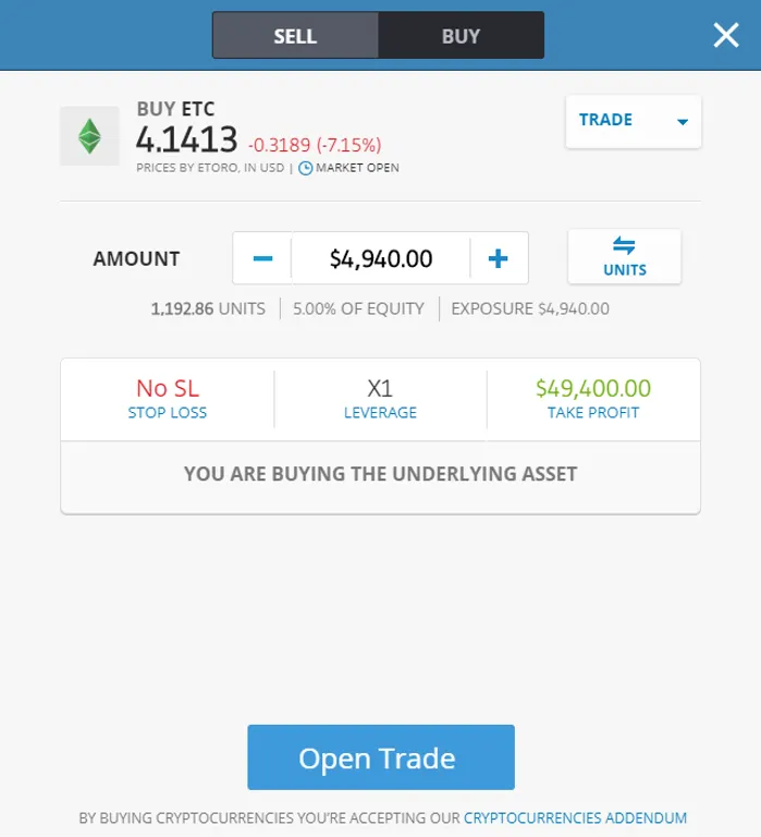 ETC Open Trade