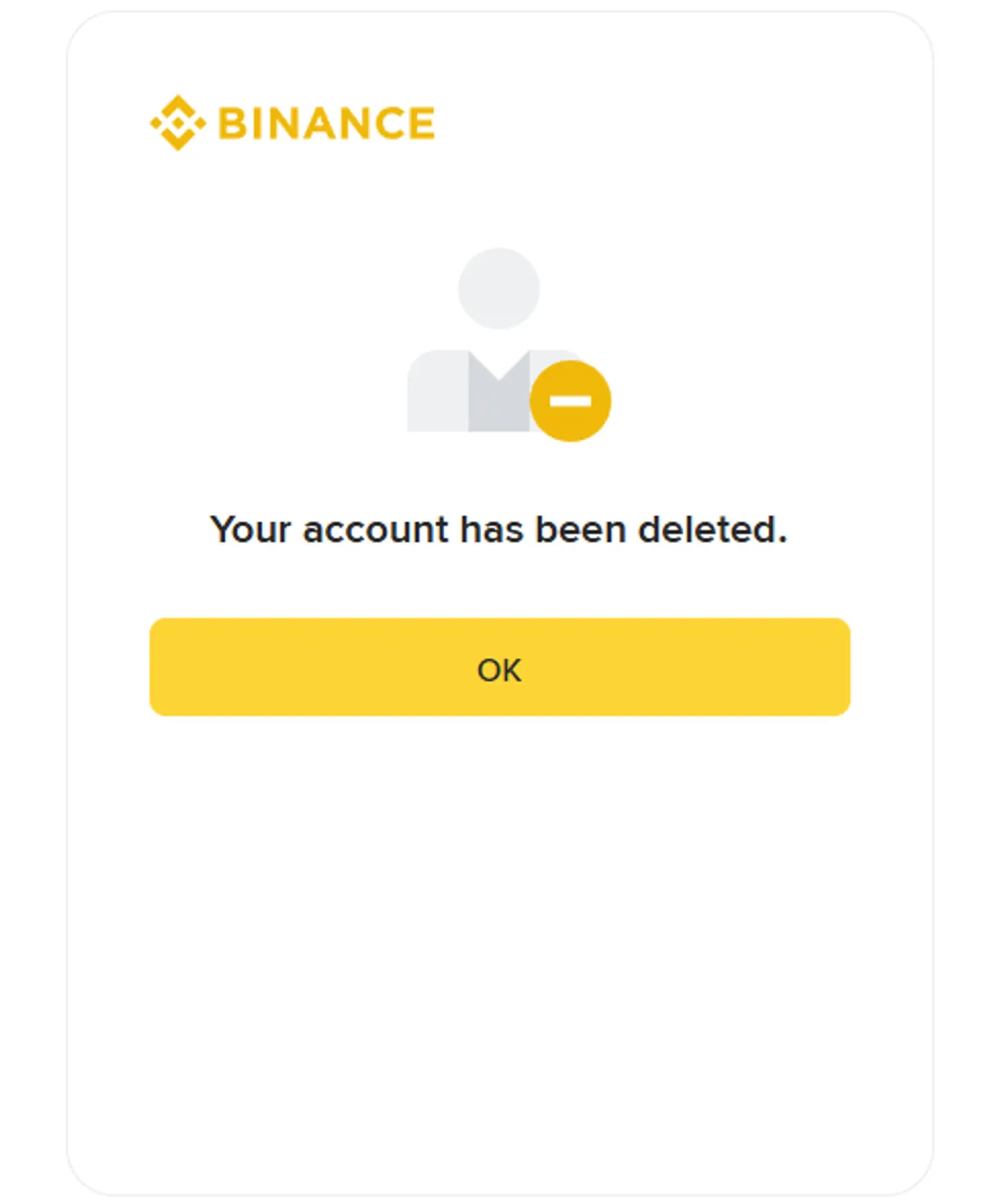 Binance account deleted