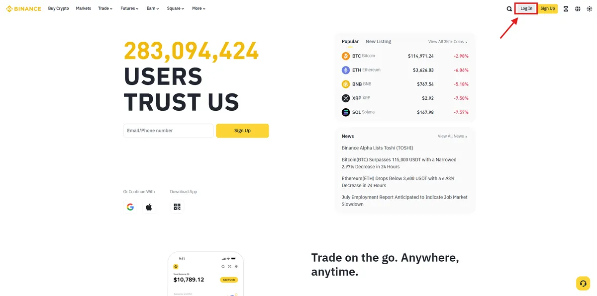 Binance login