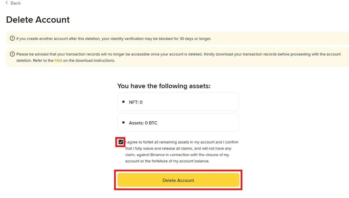 Binance confirm no assets