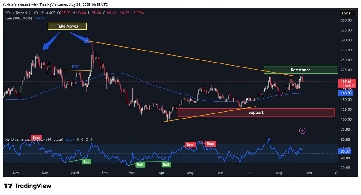SOL daily chart Tradingview
