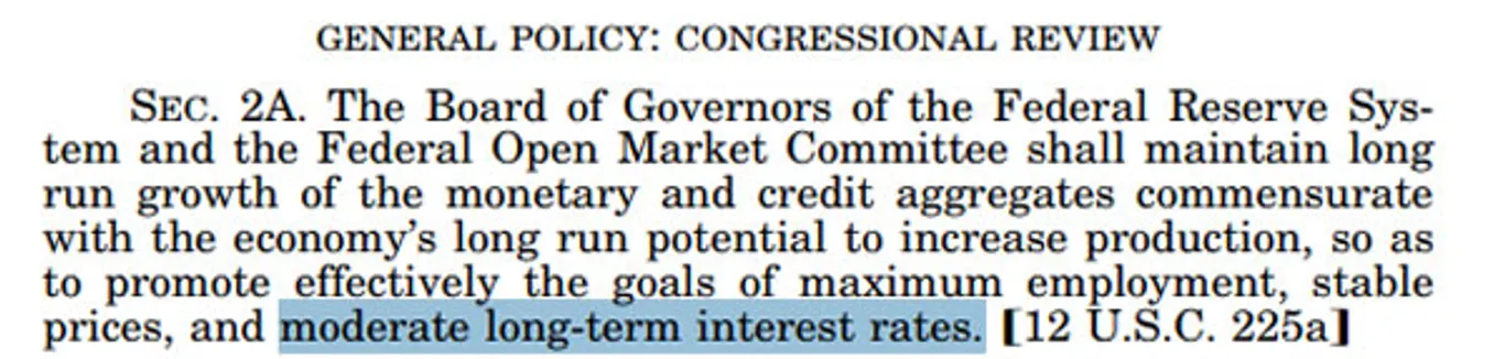 The 1913 Federal Reserve Act notes a third mandate (highlighted) for moderate long-term interest rates