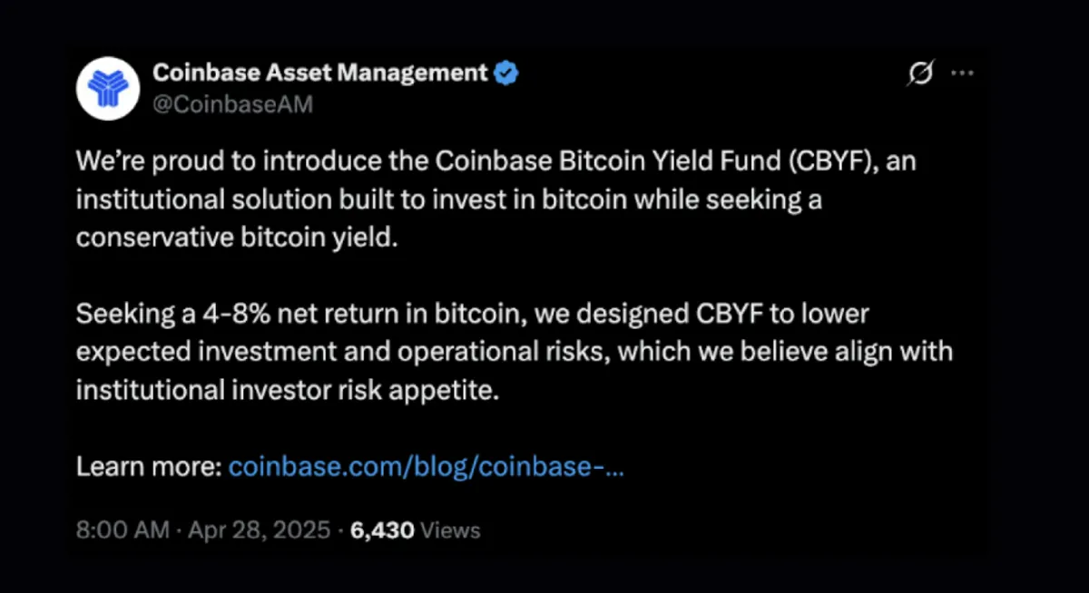 coinbase Bitcoin Yield Fund announcement