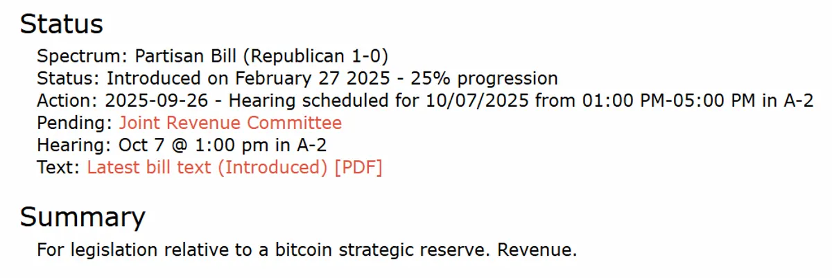 Summary from legiscan