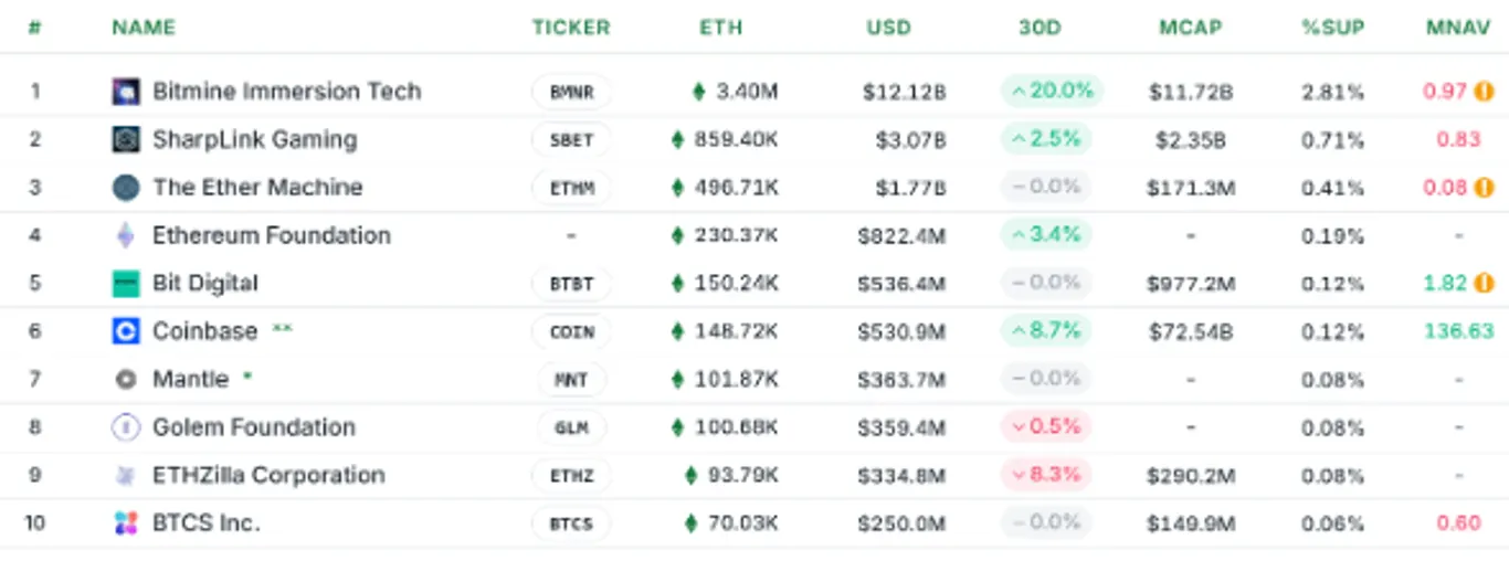 Top 10 Corporate Ethereum Holders