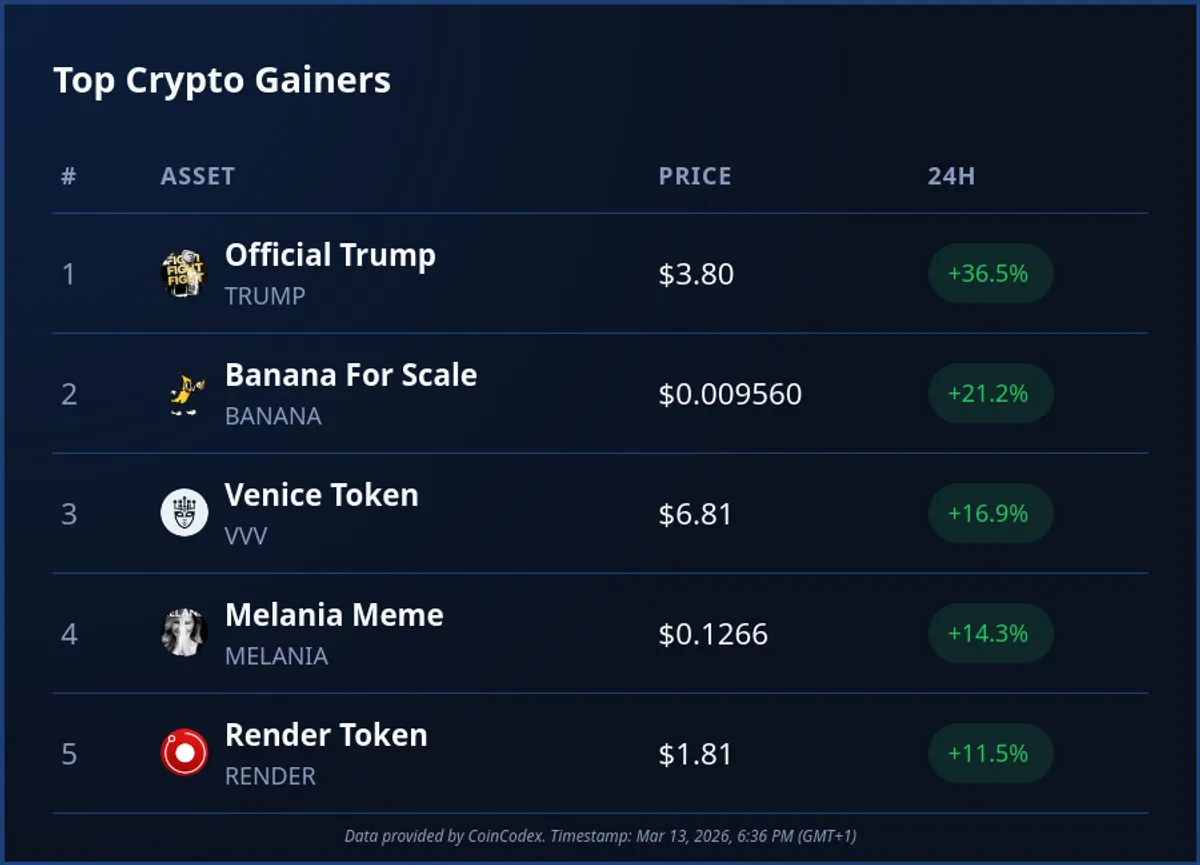 Top crypto gainers March 13 2026